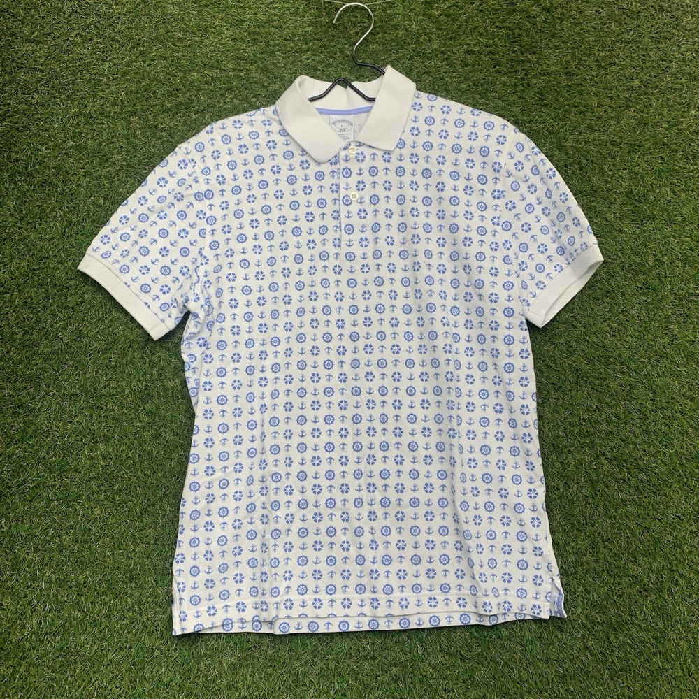 Brooks Brothers Performance Polo Shirt Mens Large Slim Fit Nautical Print Preppy